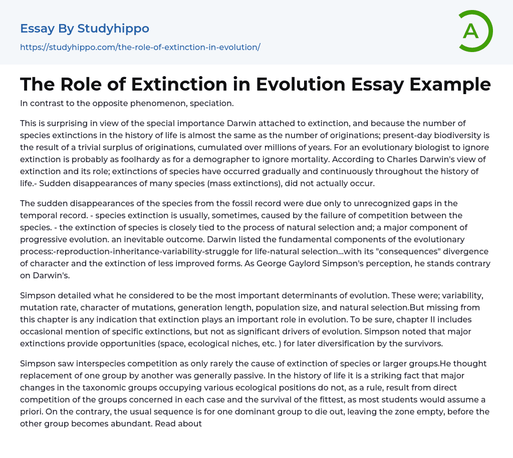 The Role of Extinction in Evolution Essay Example