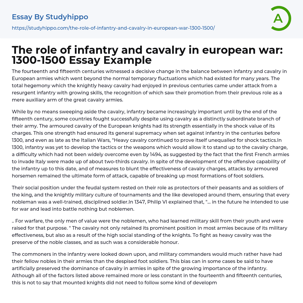 The role of infantry and cavalry in european war: 1300-1500 Essay Example