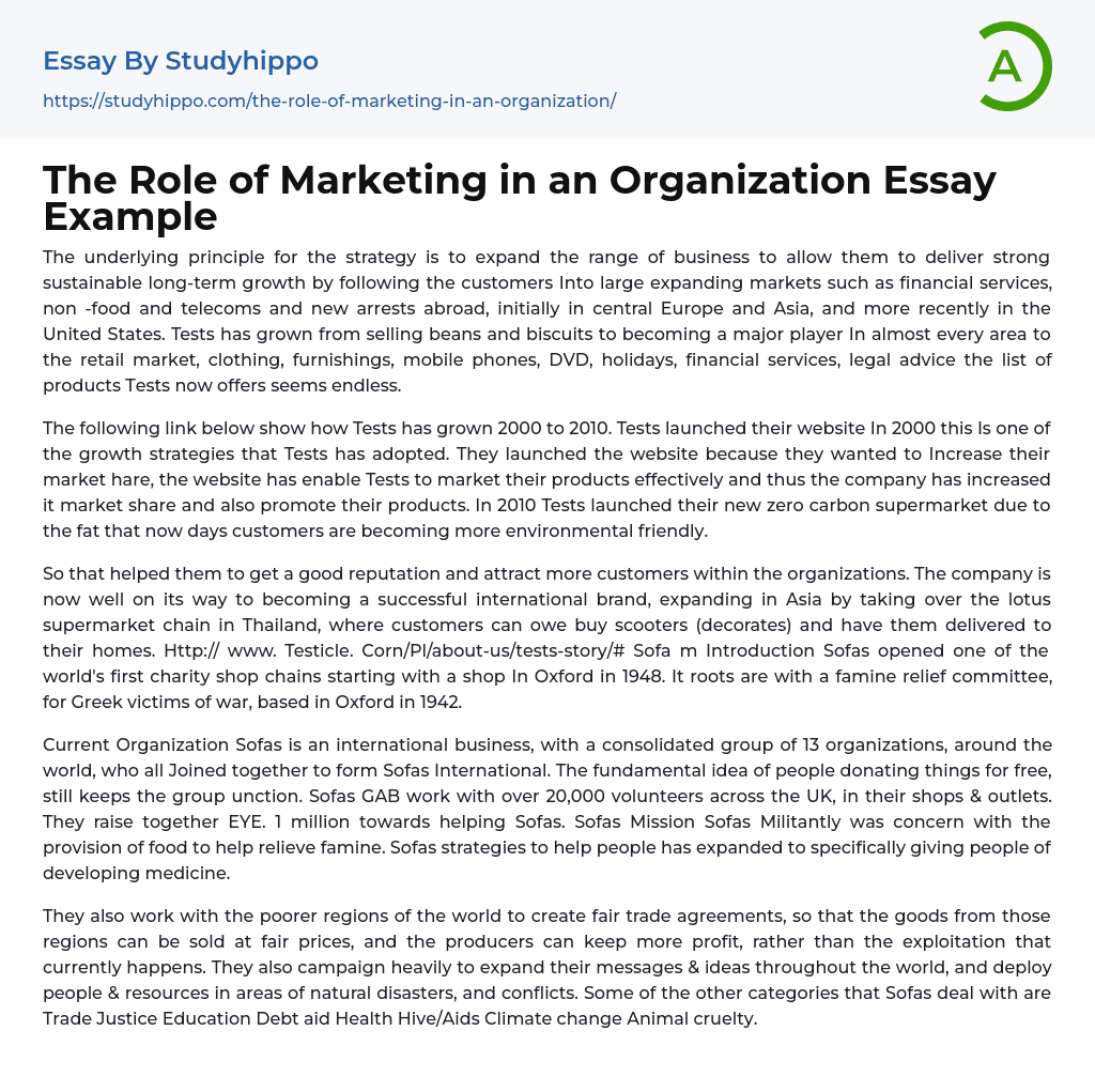 The Role of Marketing in an Organization Essay Example