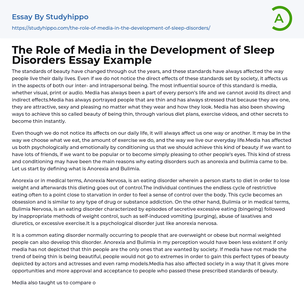 The Role of Media in the Development of Sleep Disorders Essay Example