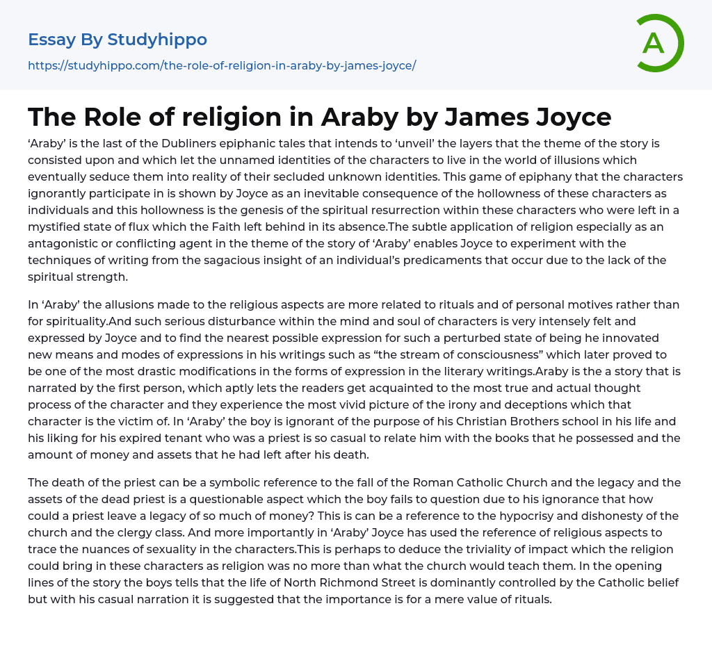 The Role of religion in Araby by James Joyce Essay Example