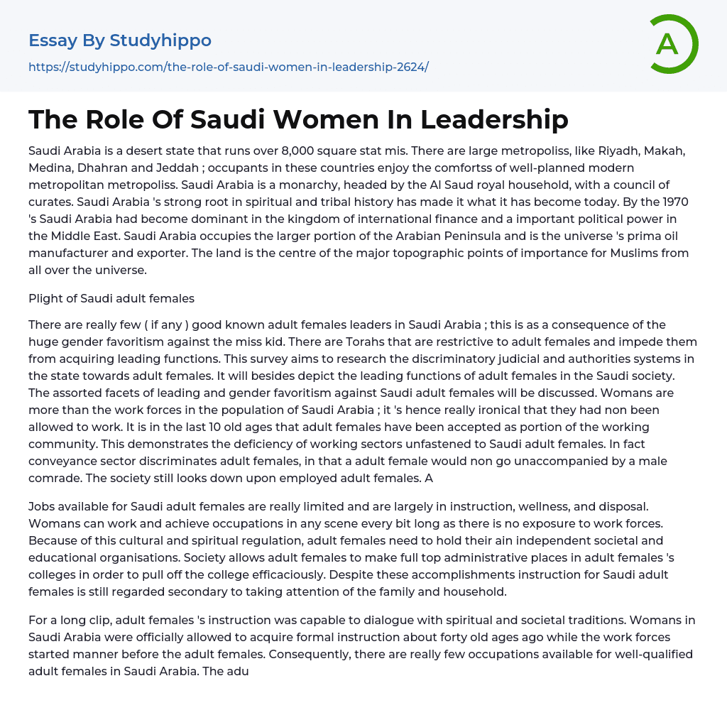 The Role Of Saudi Women In Leadership Essay Example