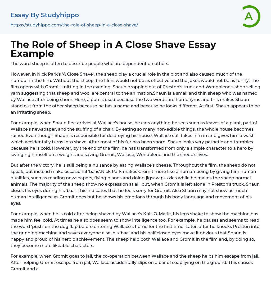 The Role of Sheep in A Close Shave Essay Example