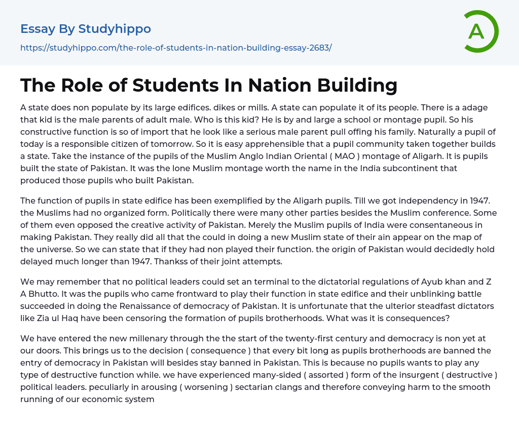 The Role Of Students In Nation Building Essay Example StudyHippo