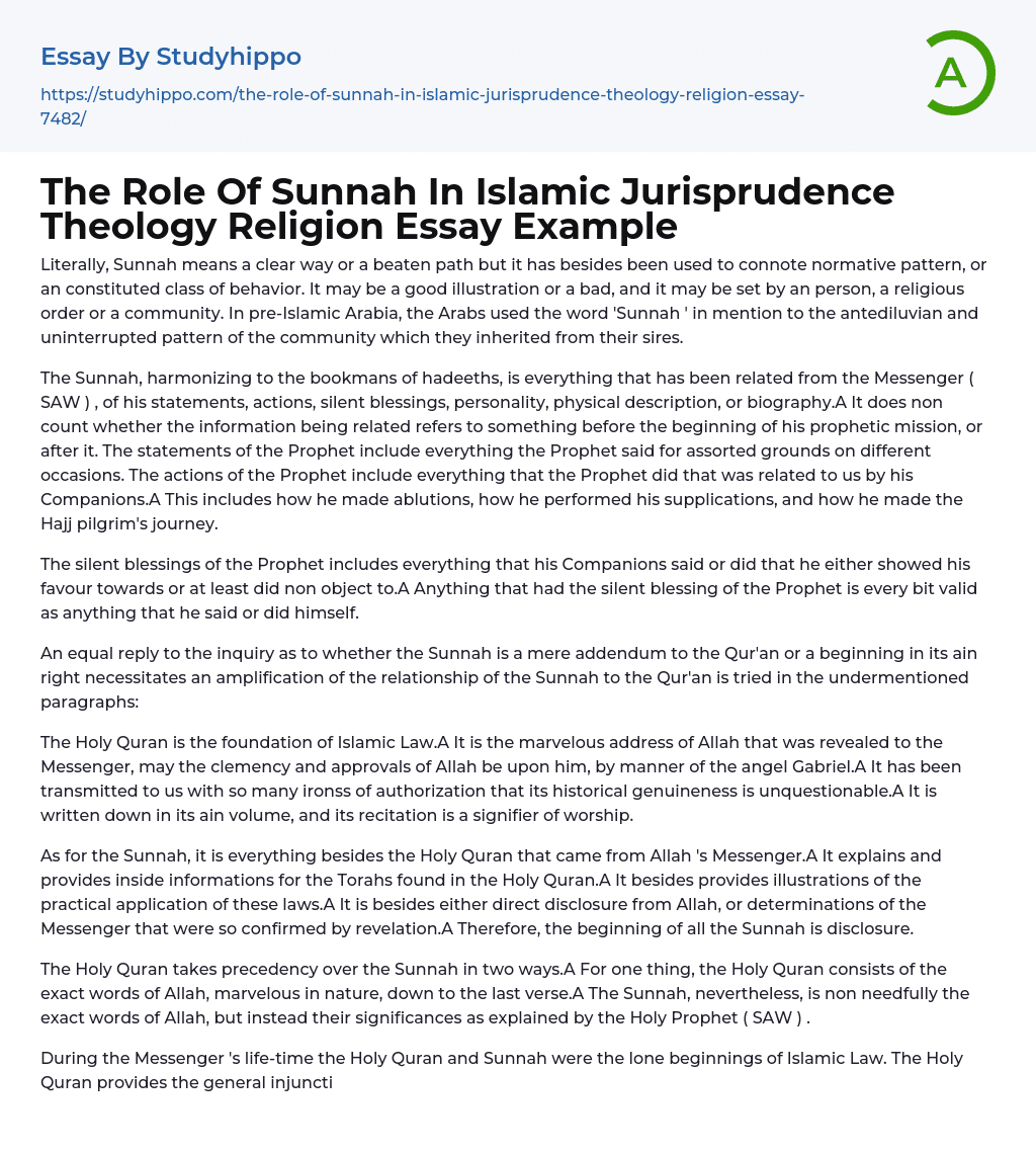The Role Of Sunnah In Islamic Jurisprudence Theology Religion Essay Example
