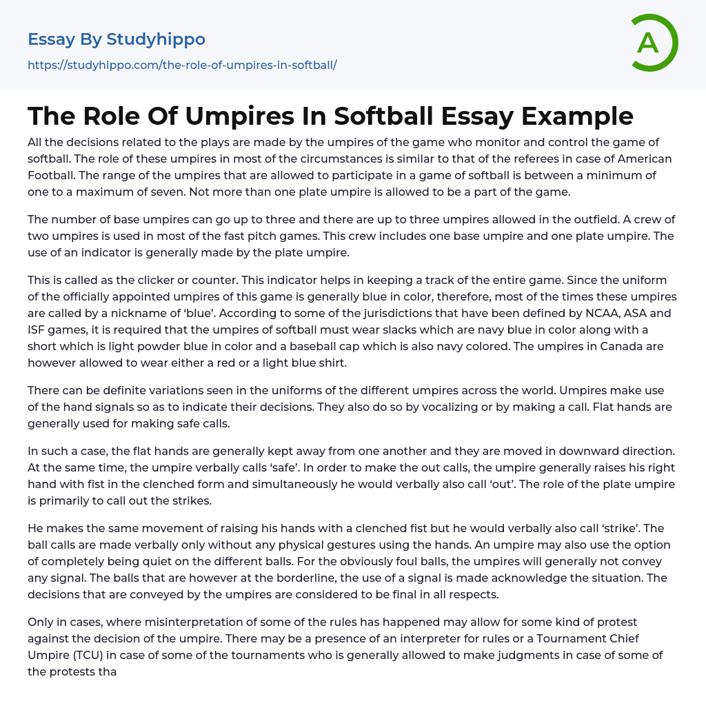 The Role Of Umpires In Softball Essay Example