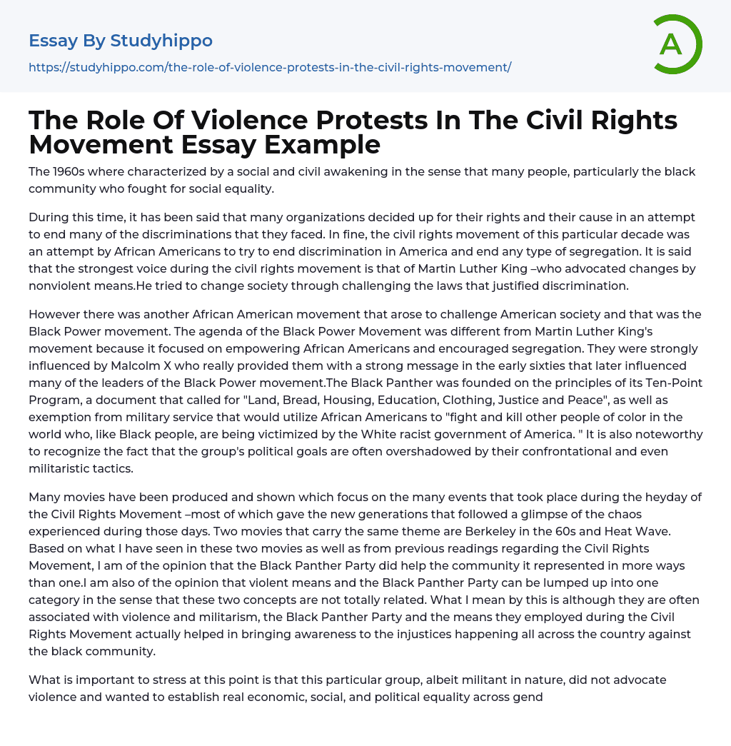 violence vs nonviolence civil rights movement essay