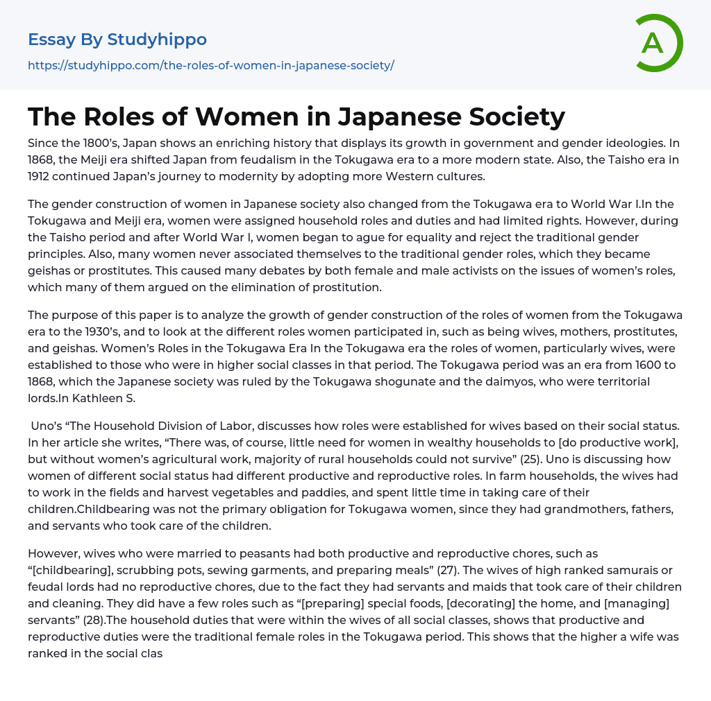 The Roles of Women in Japanese Society Essay Example