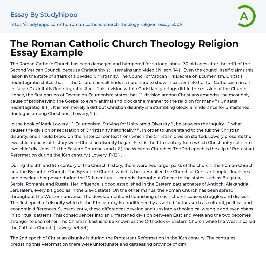 The Roman Catholic Church Theology Religion Essay Example