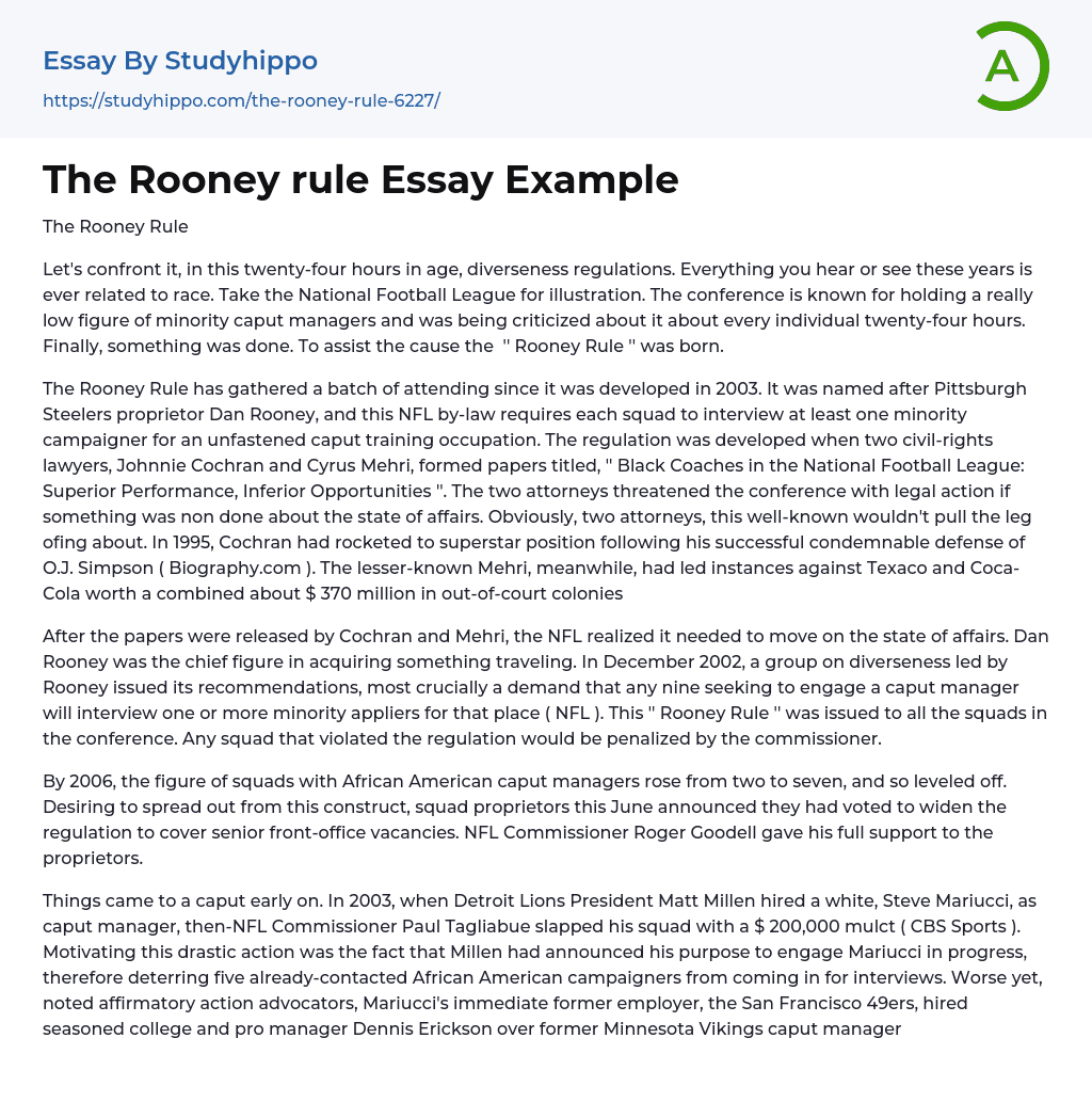 The Rooney rule Essay Example
