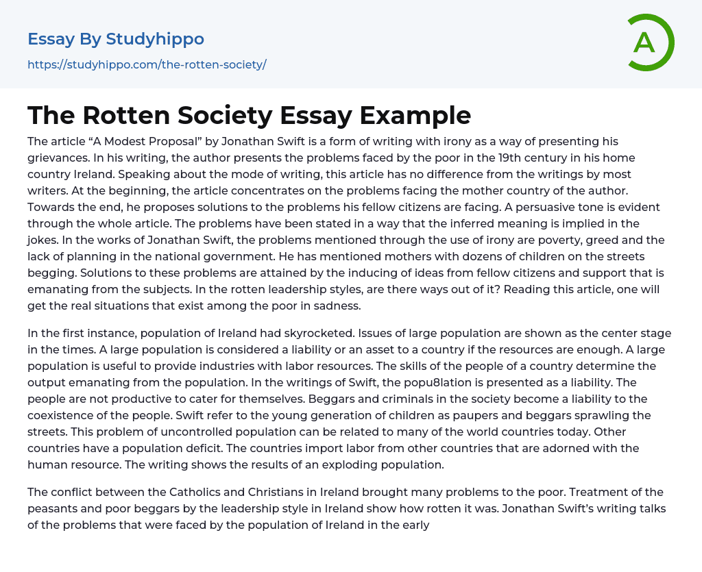 The Rotten Society Essay Example