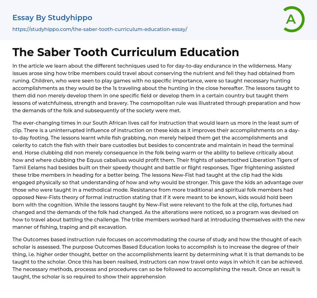 The Saber Tooth Curriculum Education Essay Example