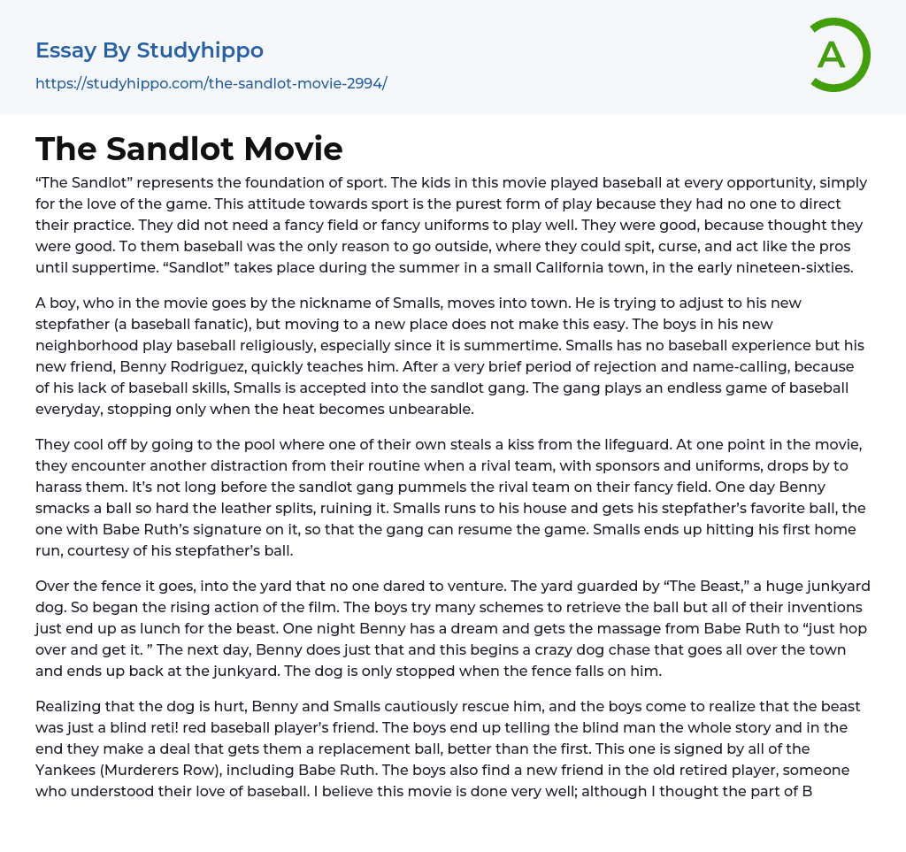 The Sandlot Movie Essay Example