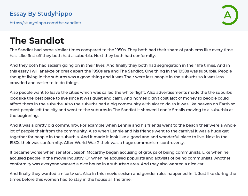 The Sandlot Essay Example
