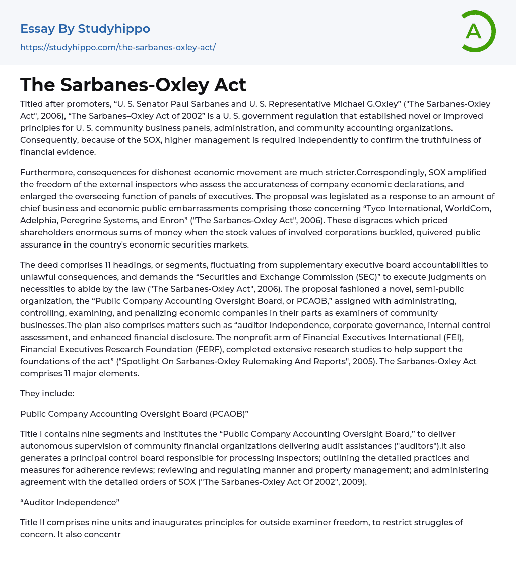 The Sarbanes-Oxley Act Essay Example