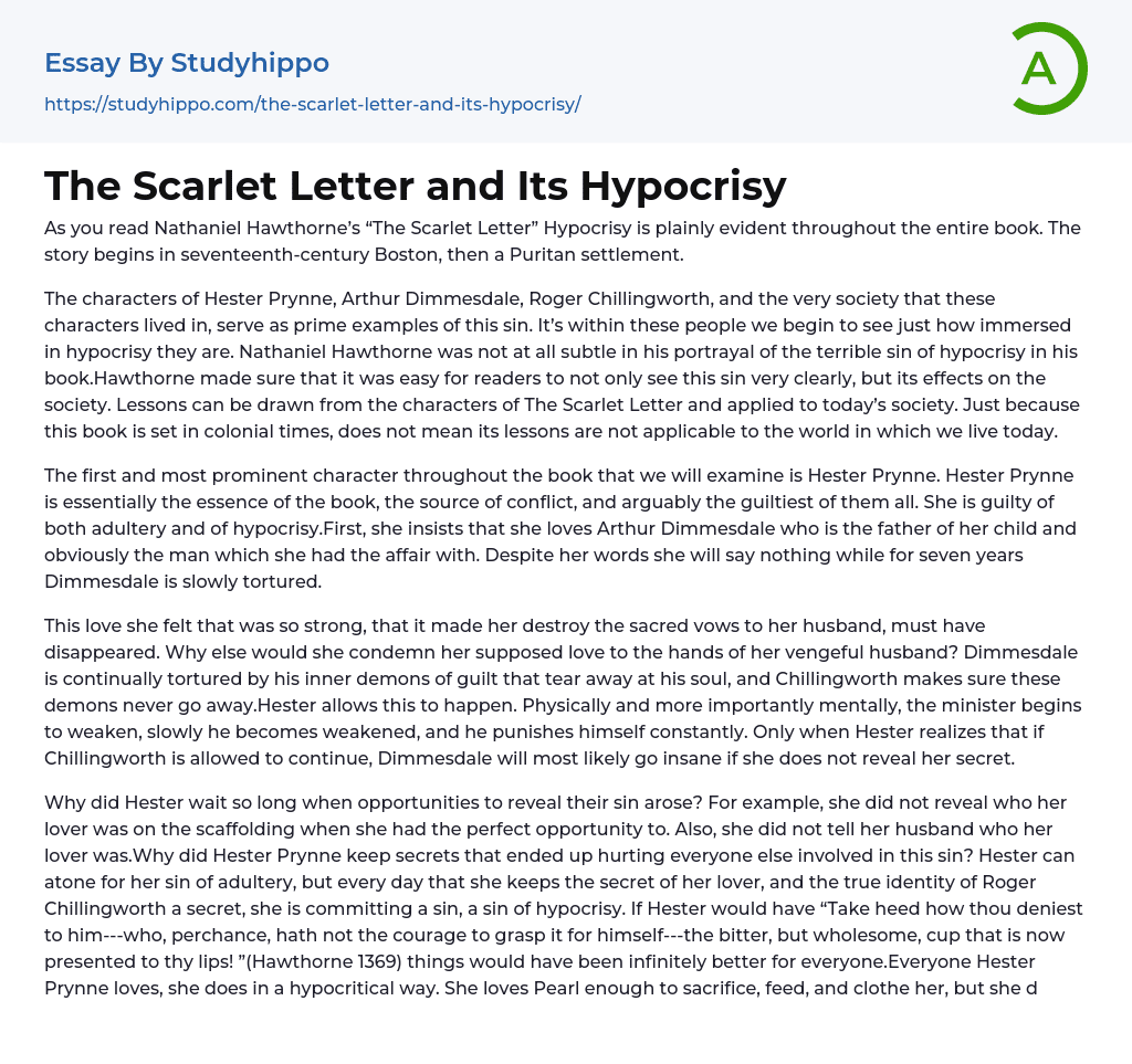 The Scarlet Letter and Its Hypocrisy Essay Example