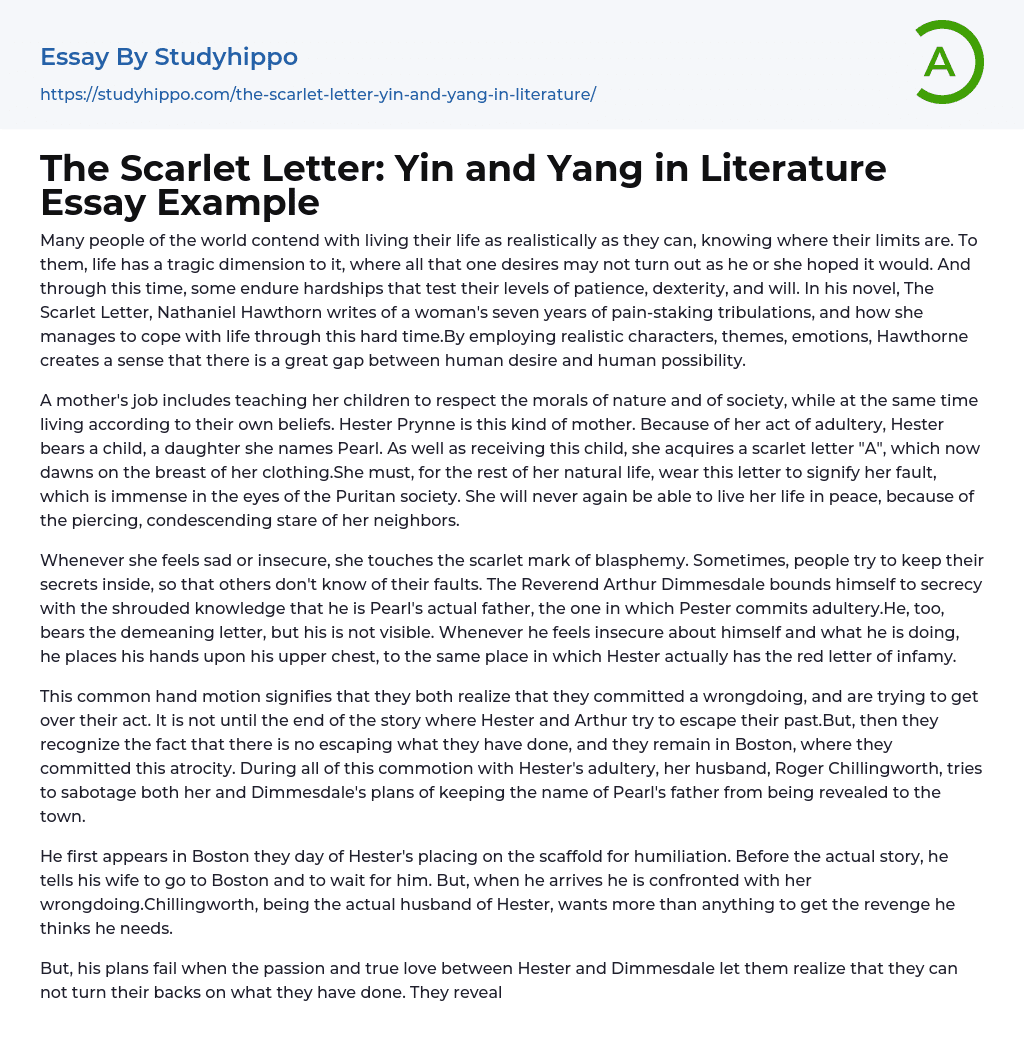 The Scarlet Letter: Yin and Yang in Literature Essay Example