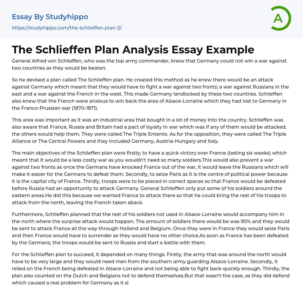 The Schlieffen Plan Analysis Essay Example