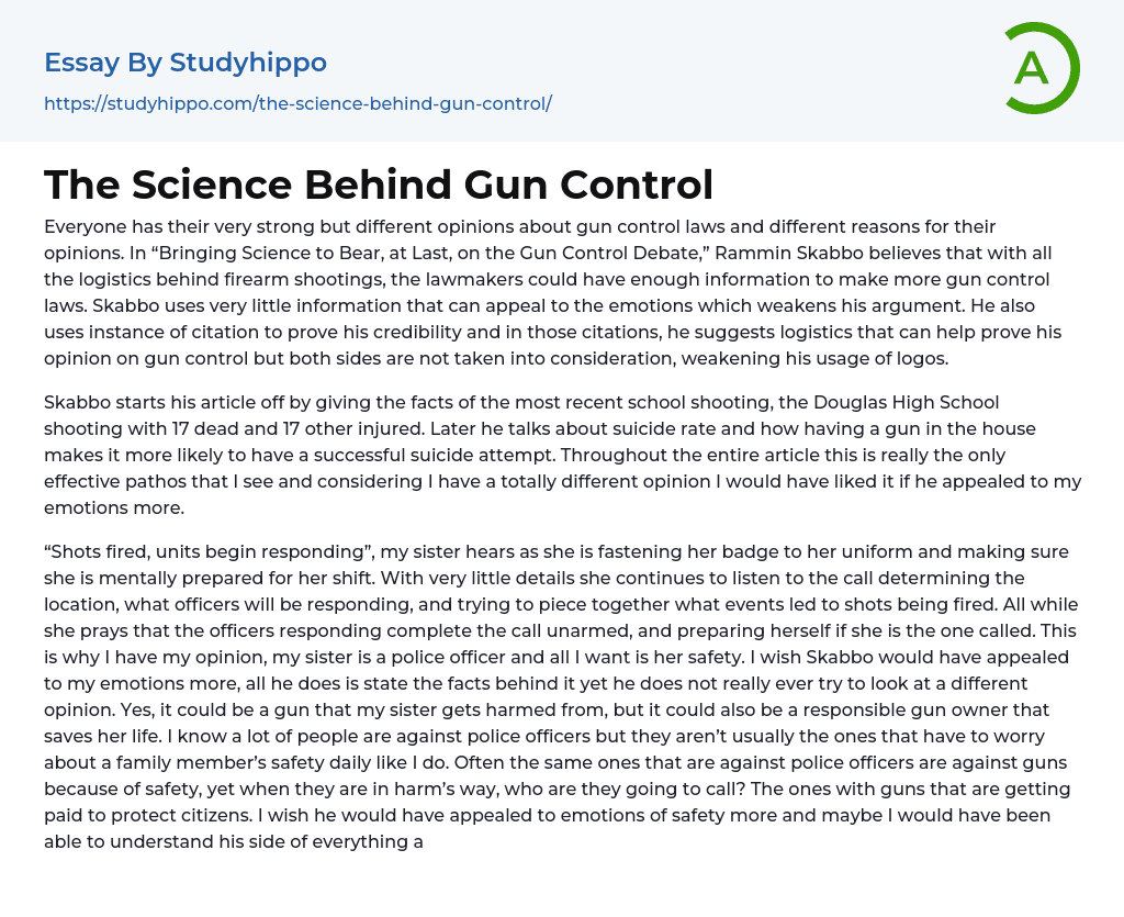 The Science Behind Gun Control Essay Example