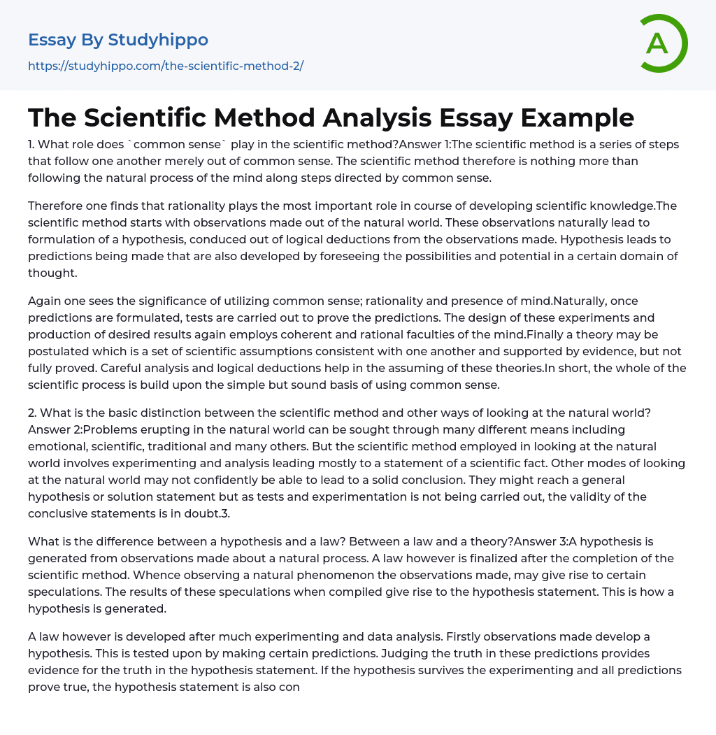 scientific method essay definition