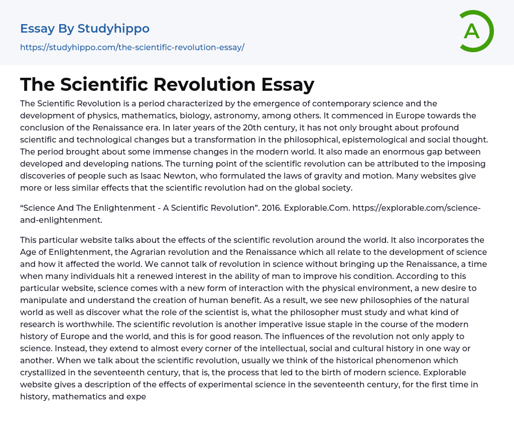 the scientific revolution essay