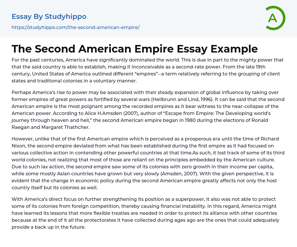 The Second American Empire Essay Example