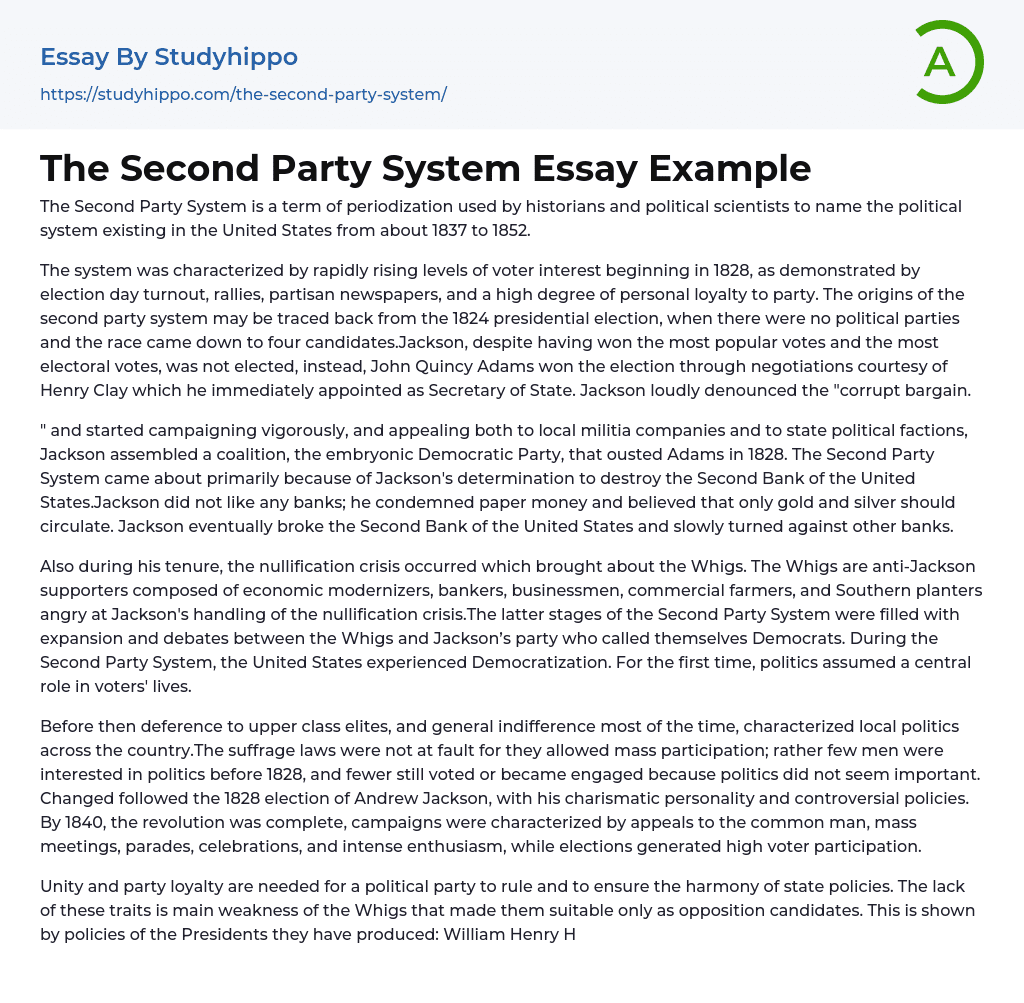 The Second Party System Essay Example