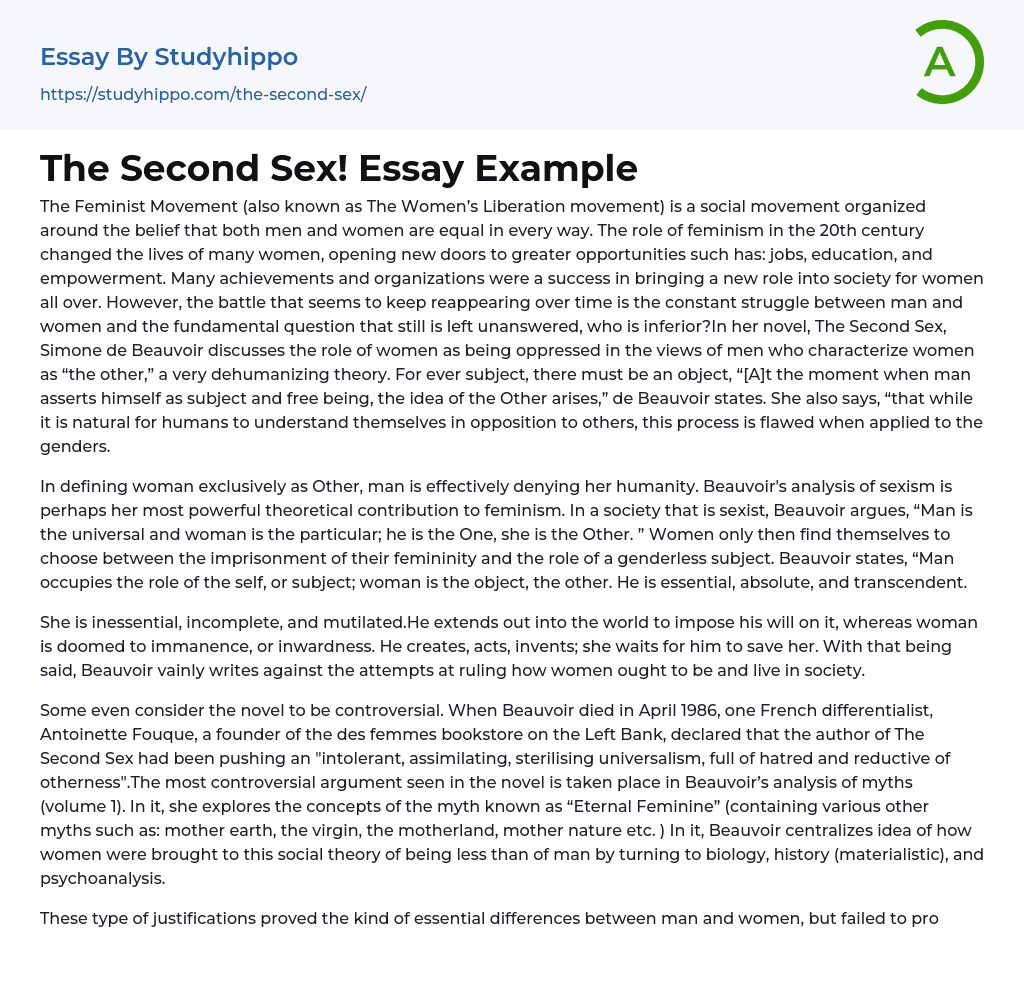 The Second Sex! Essay Example