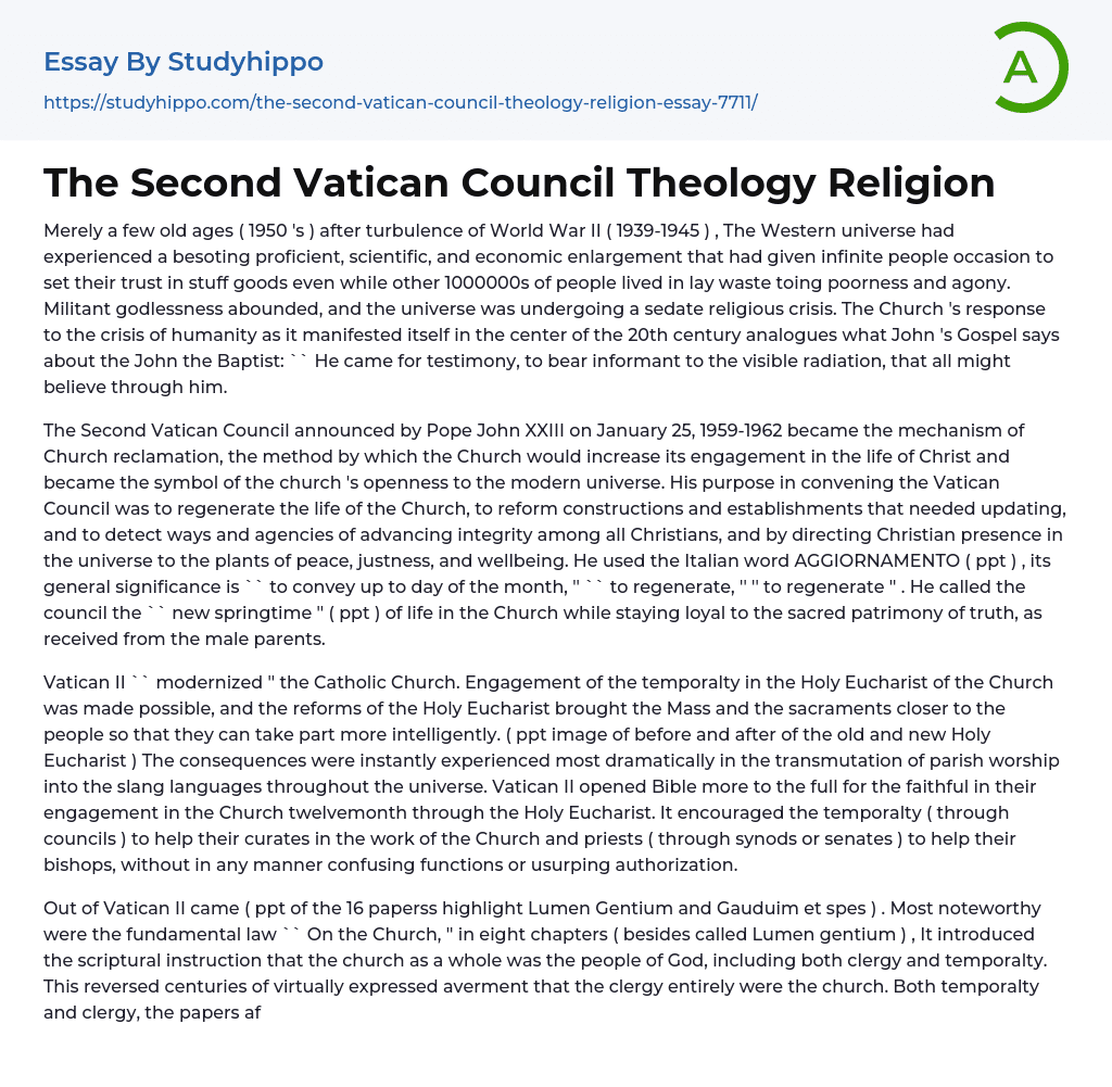 The Second Vatican Council Theology Religion Essay Example