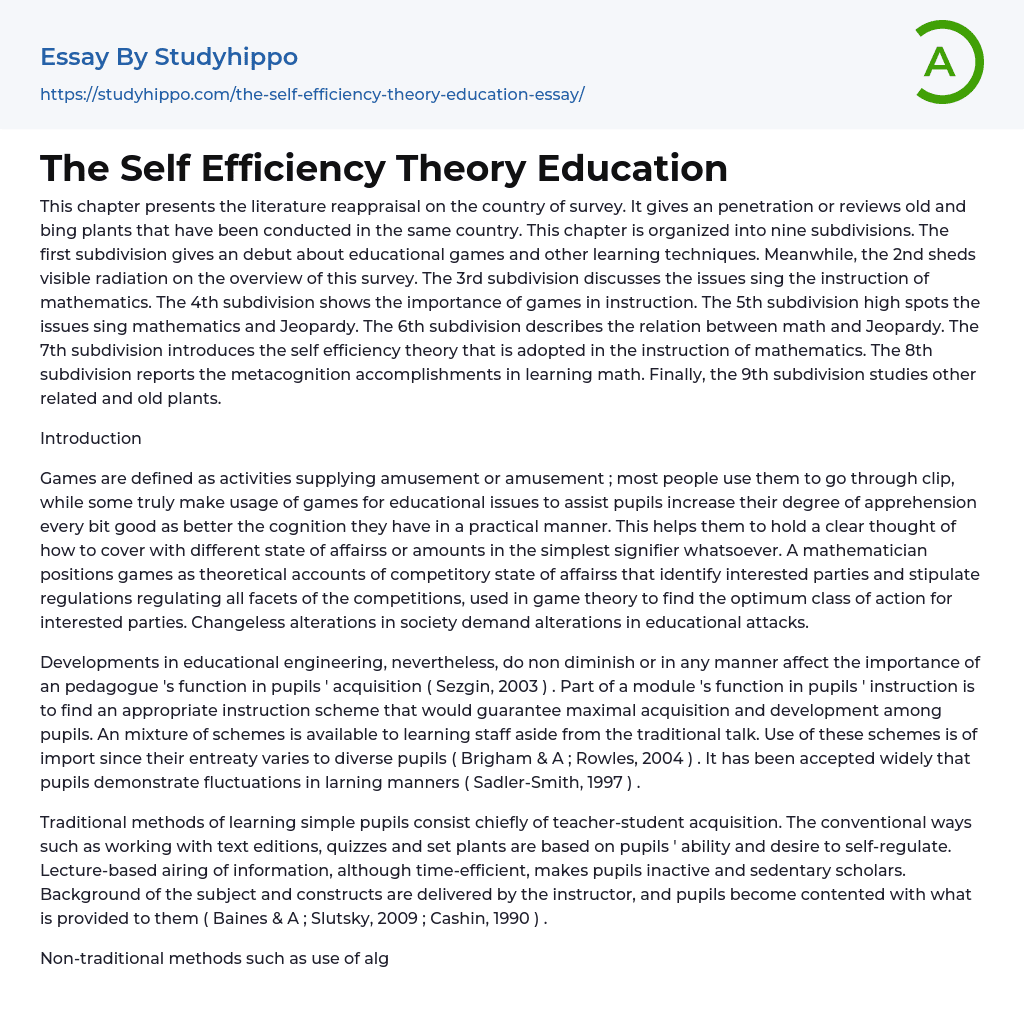 The Self Efficiency Theory Education Essay Example