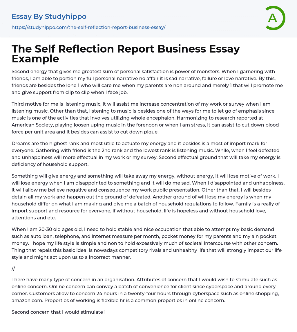 The Self Reflection Report Business Essay Example
