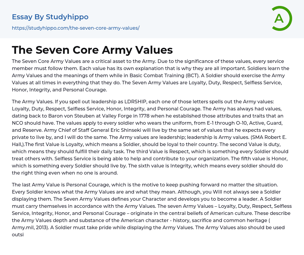 army values essay duty