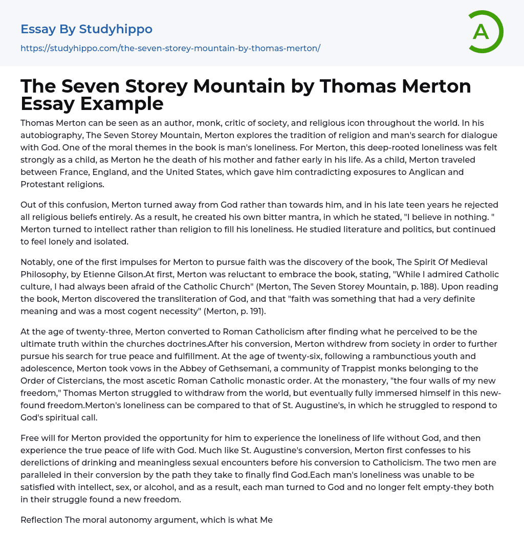 The Seven Storey Mountain by Thomas Merton Essay Example