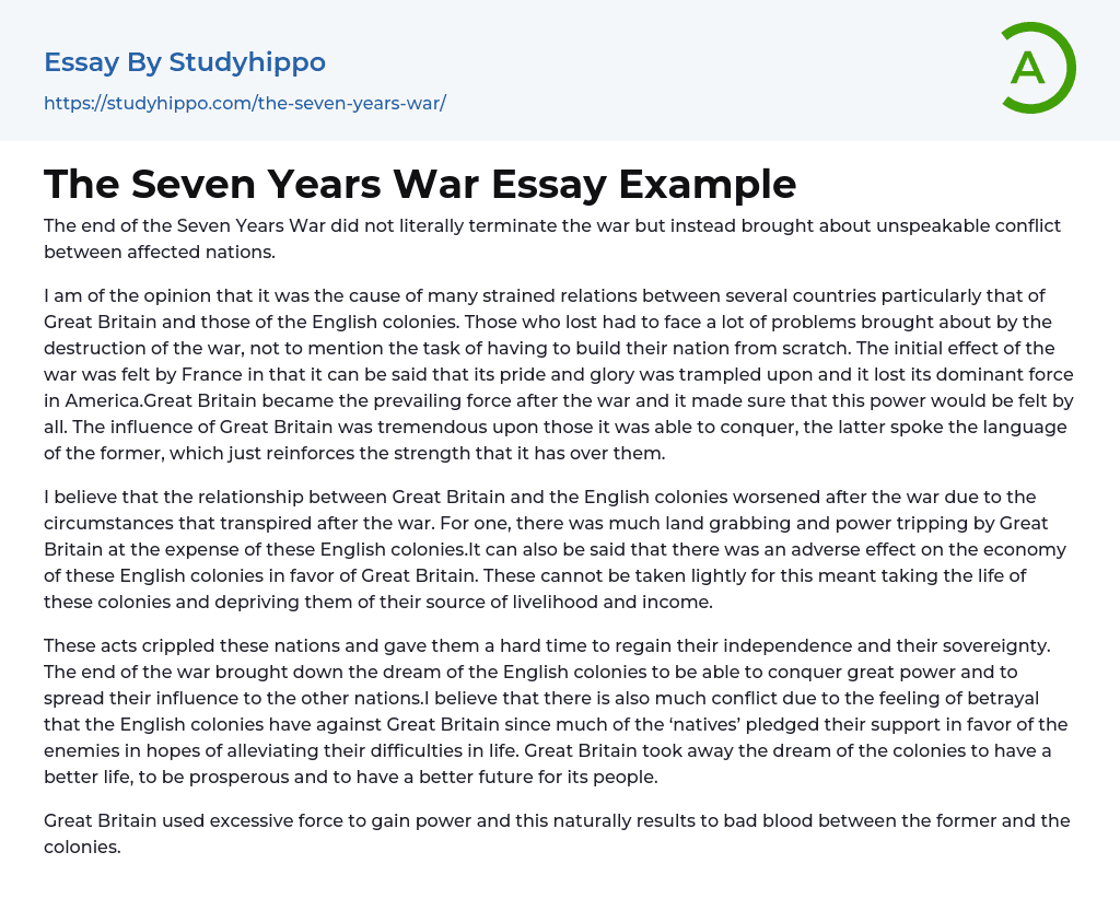 The Seven Years War Essay Example