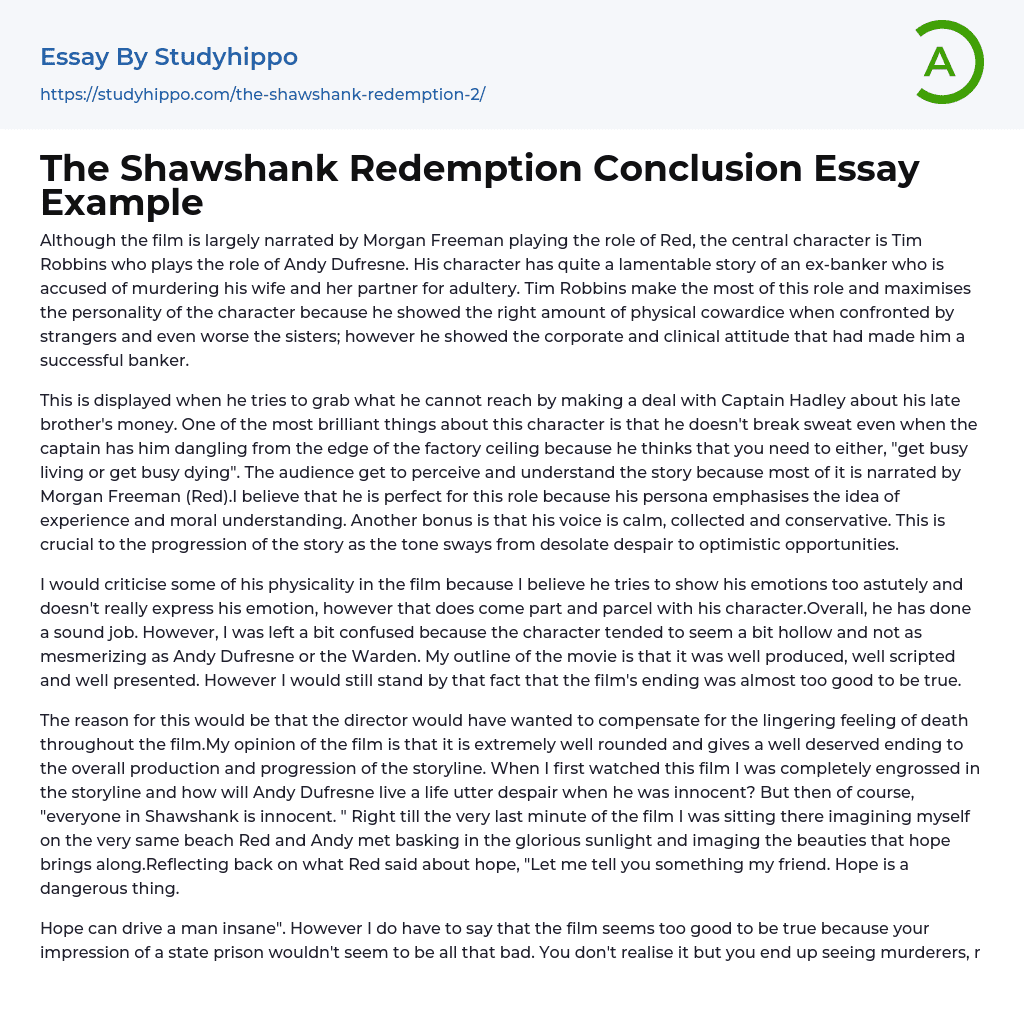 The Shawshank Redemption Conclusion Essay Example