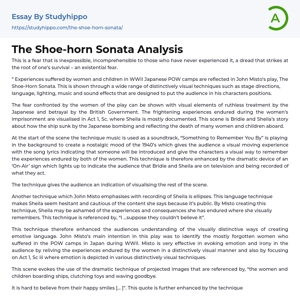 The Shoe-horn Sonata Analysis Essay Example