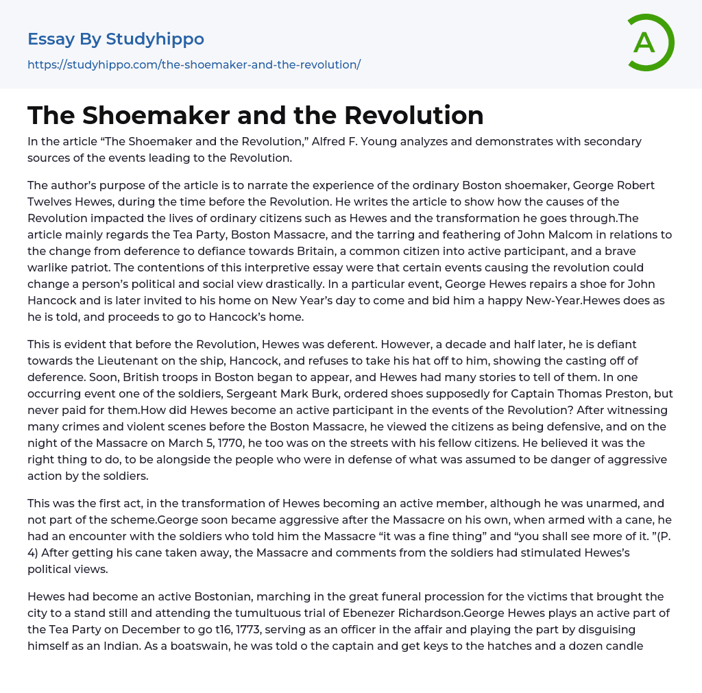 The Shoemaker and the Revolution Essay Example