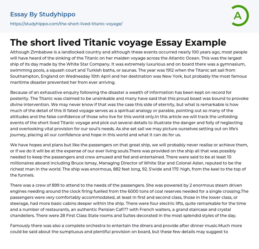 short essay on titanic ship