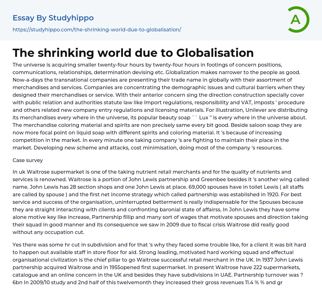 The shrinking world due to Globalisation Essay Example