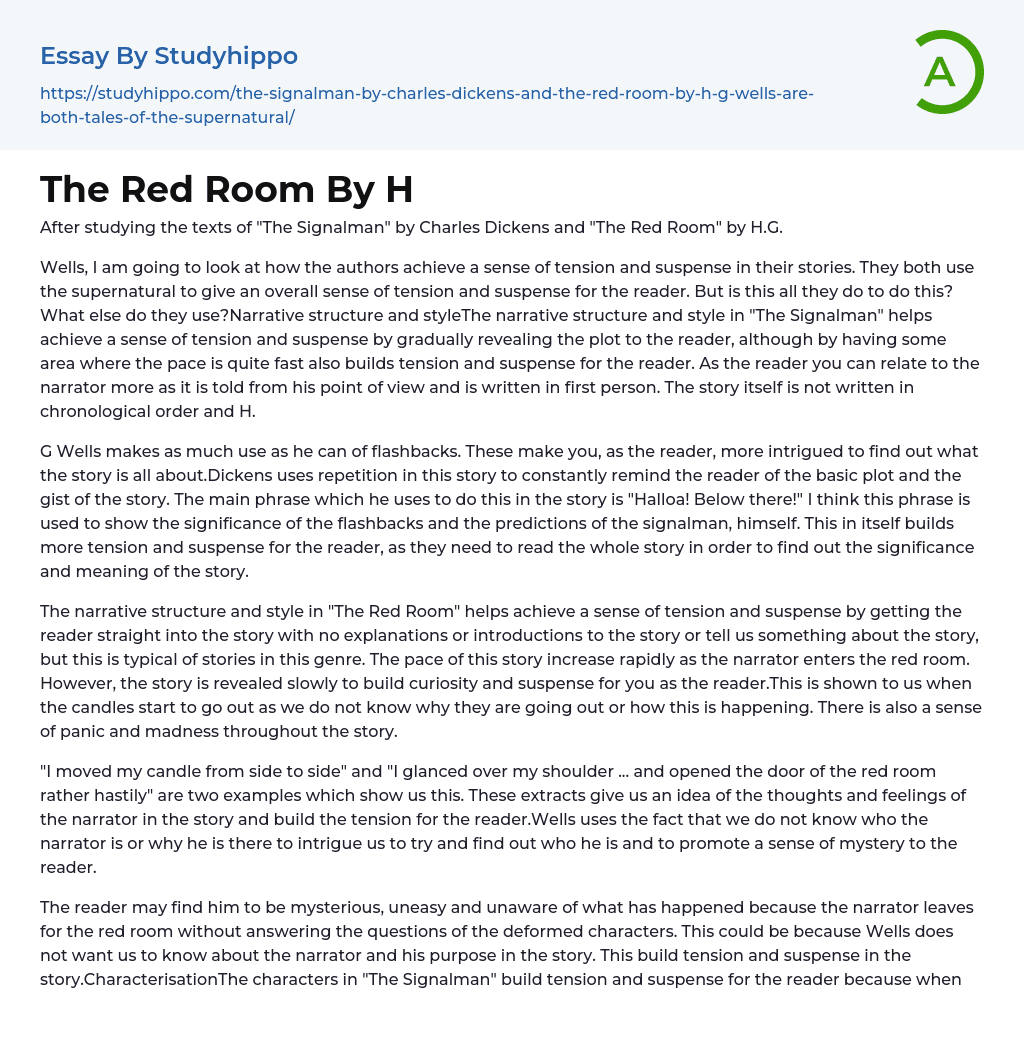 The Red Room By H Essay Example