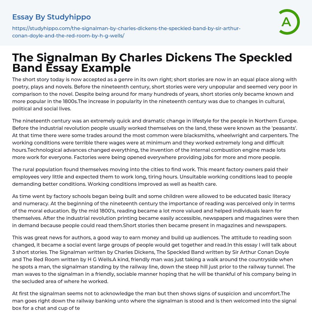 The Signalman By Charles Dickens The Speckled Band Essay Example