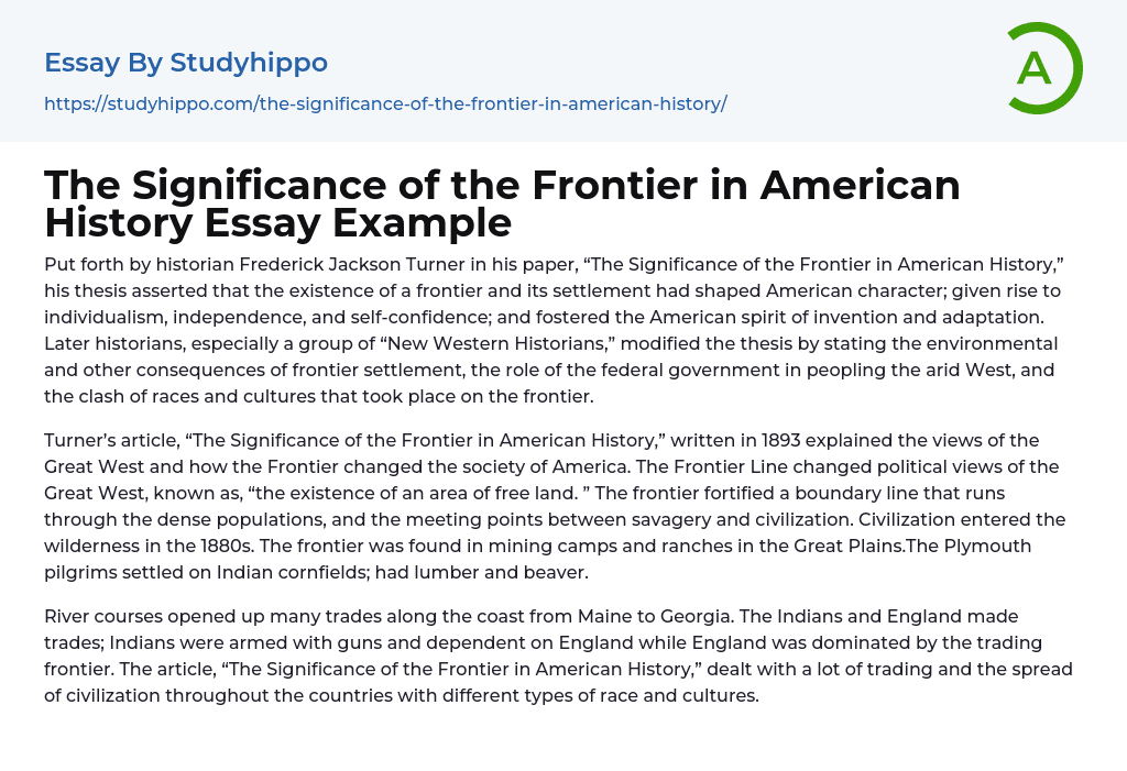 The Significance of the Frontier in American History Essay Example
