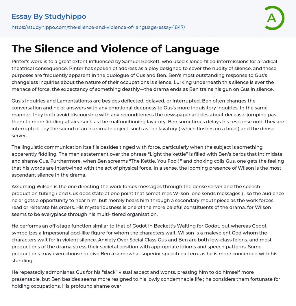 The Silence and Violence of Language Essay Example