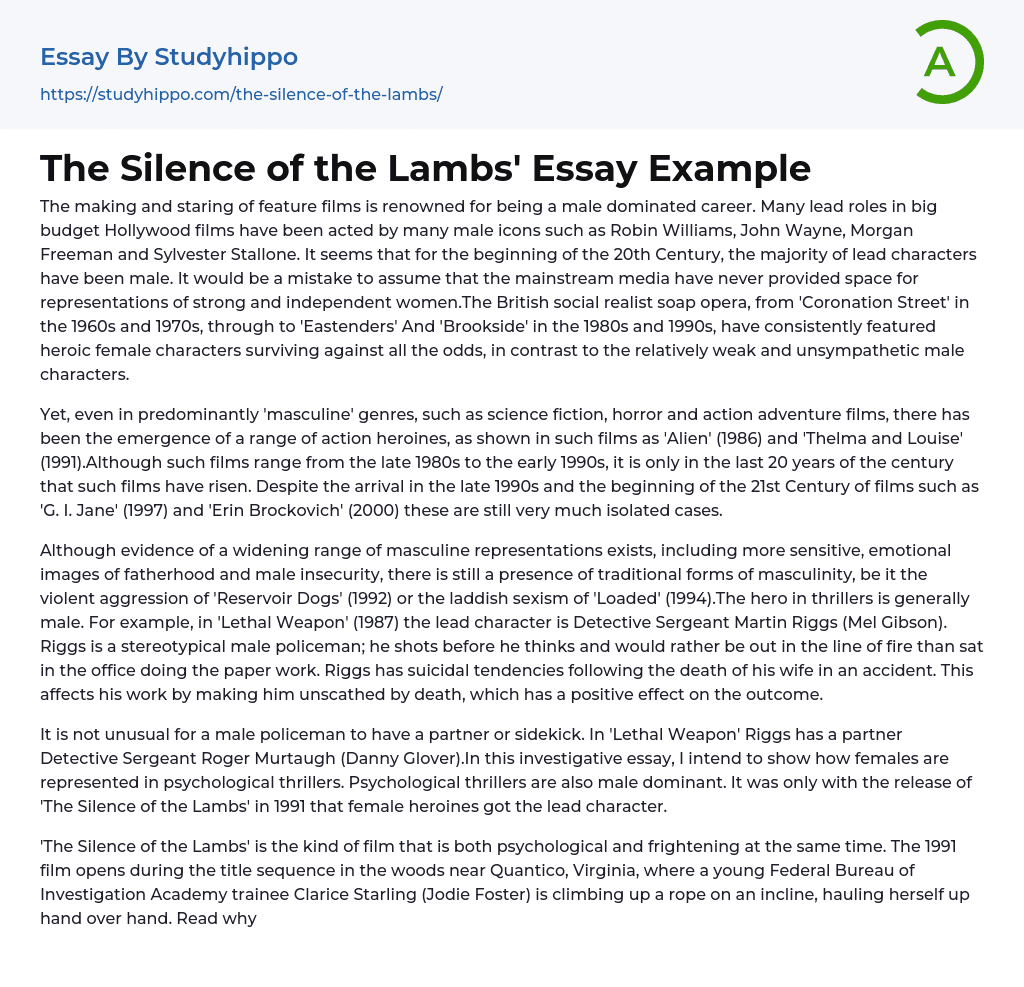 The Silence of the Lambs’ Essay Example