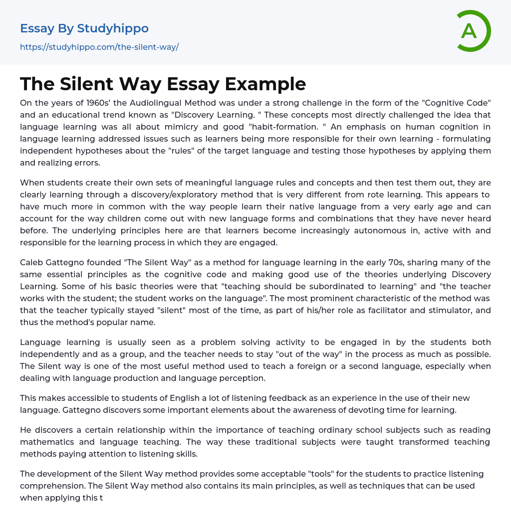 The Silent Way Essay Example