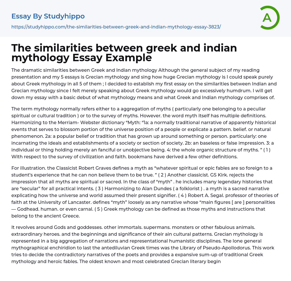 The similarities between greek and indian mythology Essay Example