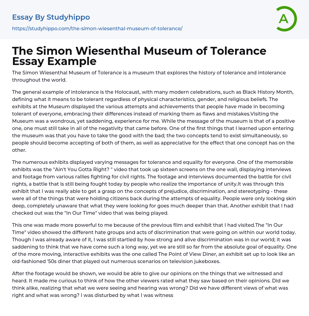 The Simon Wiesenthal Museum of Tolerance Essay Example