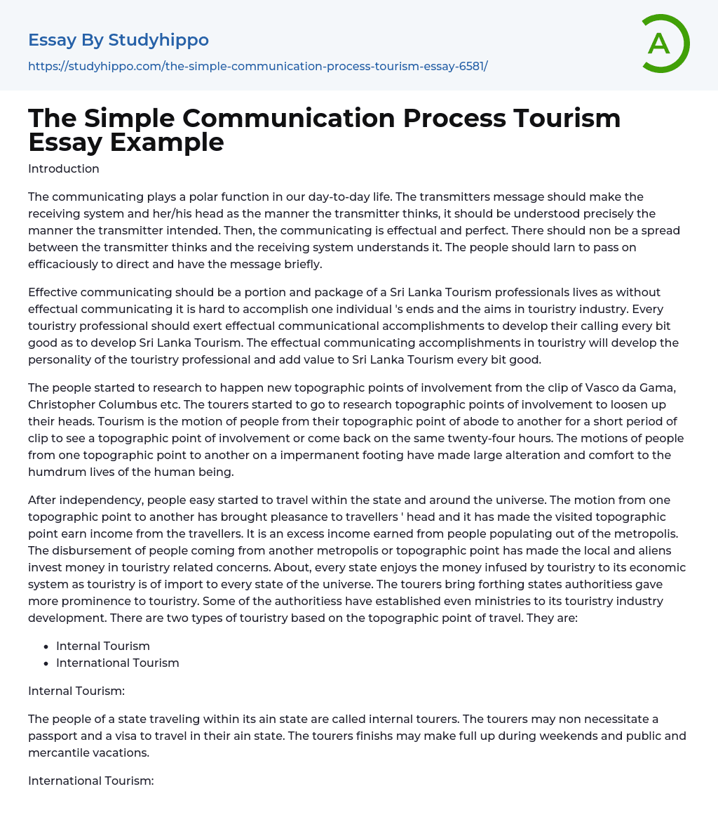 The Simple Communication Process Tourism Essay Example