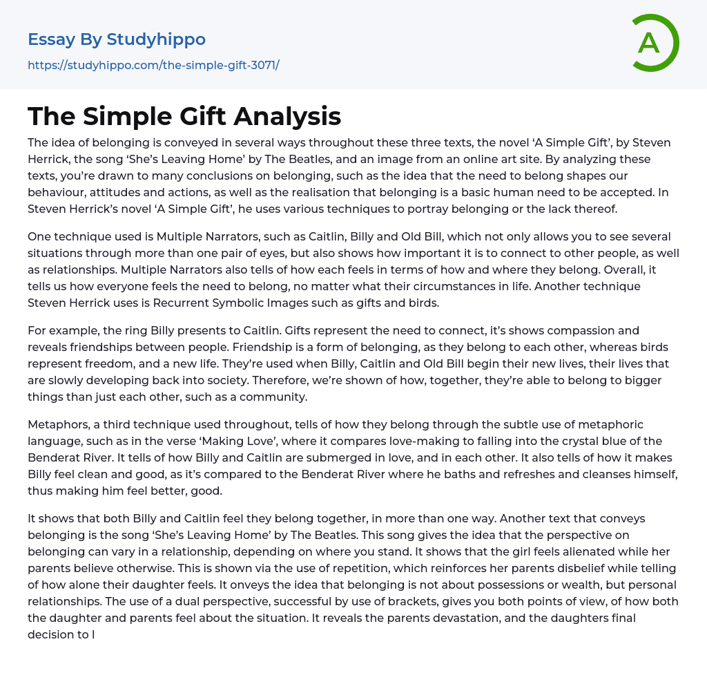 The Simple Gift Analysis Essay Example