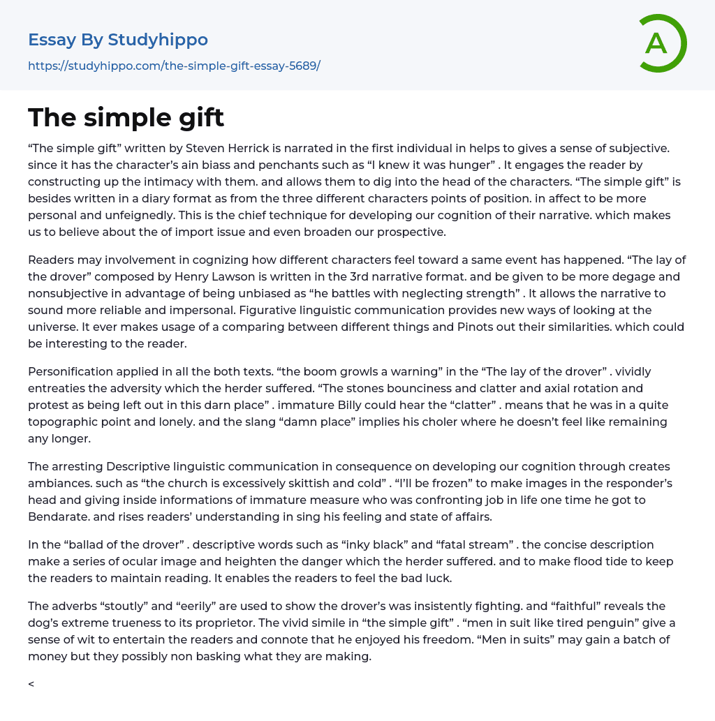 The simple gift Essay Example